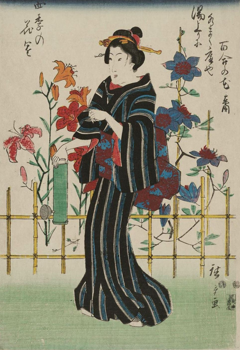 Utagawa Hiroshige. In the garden with lilies