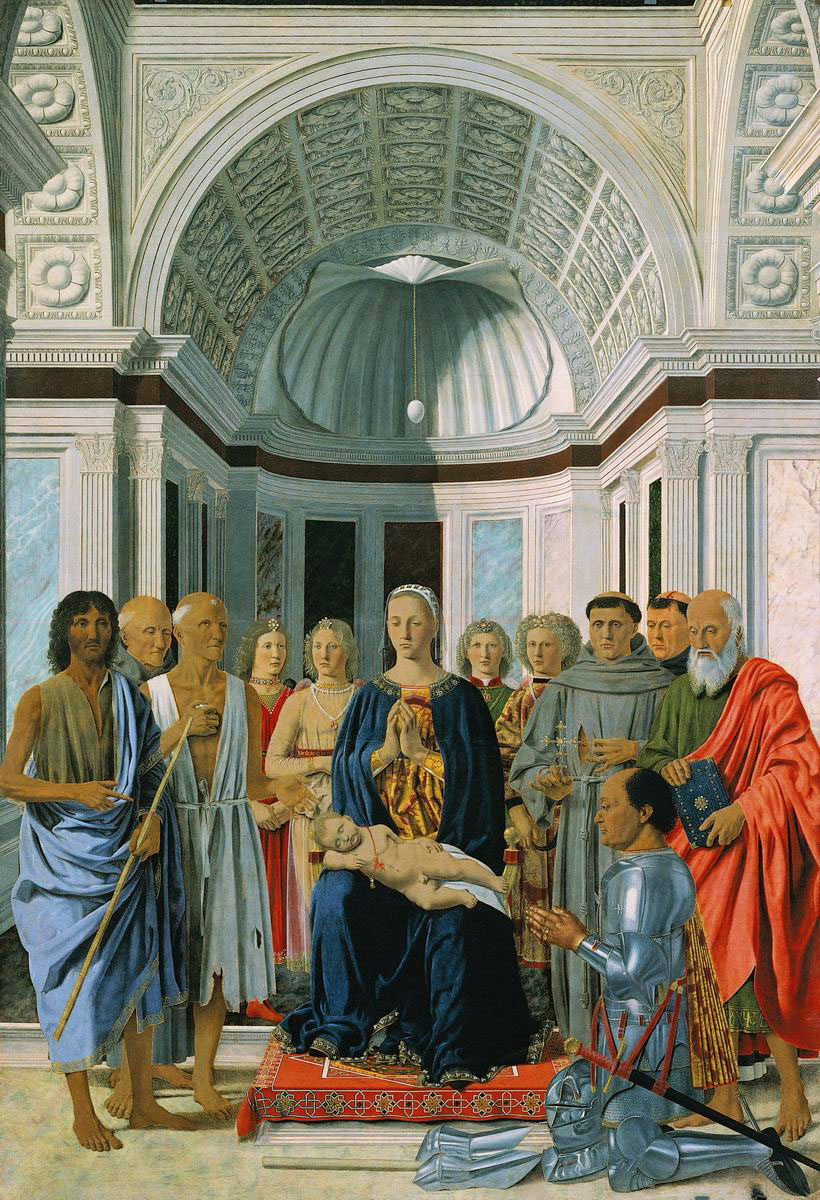 Piero della Francesca. Madonna enthroned with saints and a donor, federigo da Montefeltro (Montefeltro Altarpiece)
