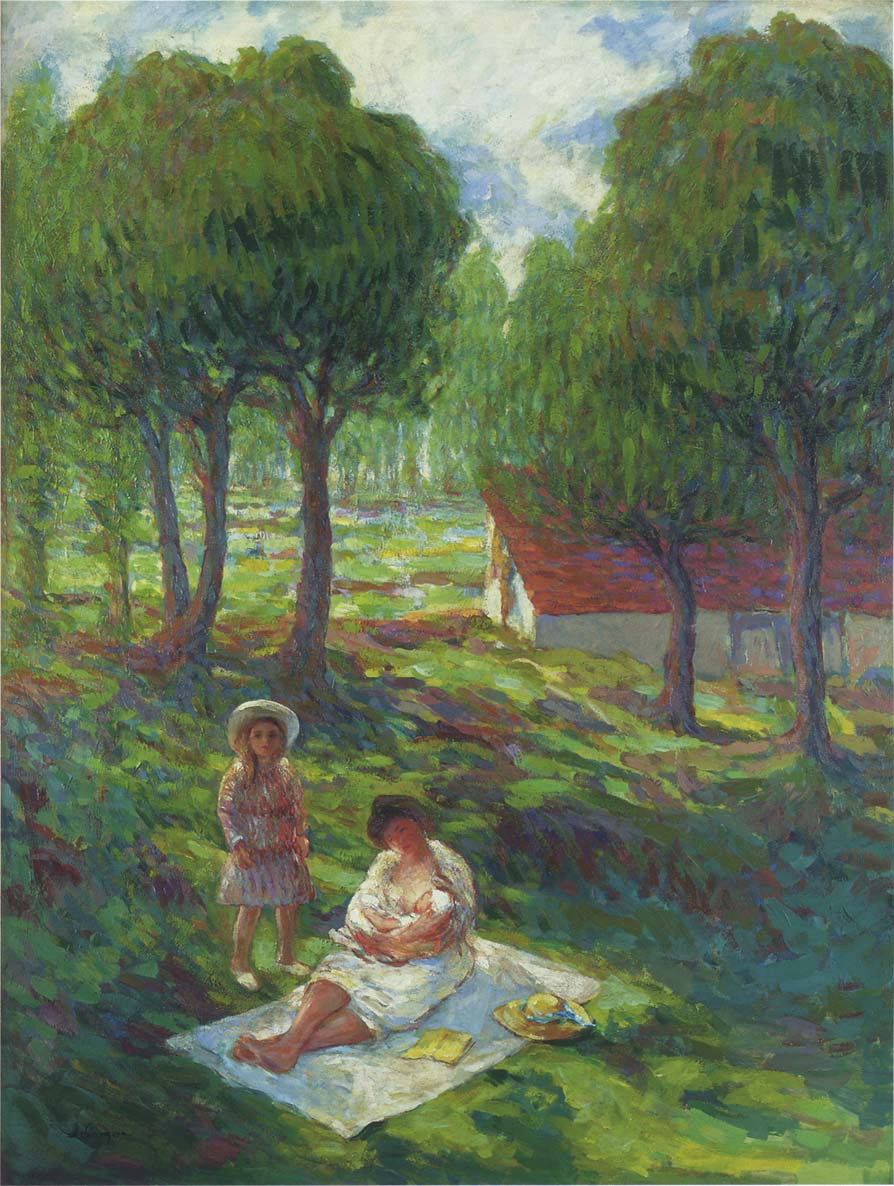 Henri Lebasque. Mother and child in a landscape