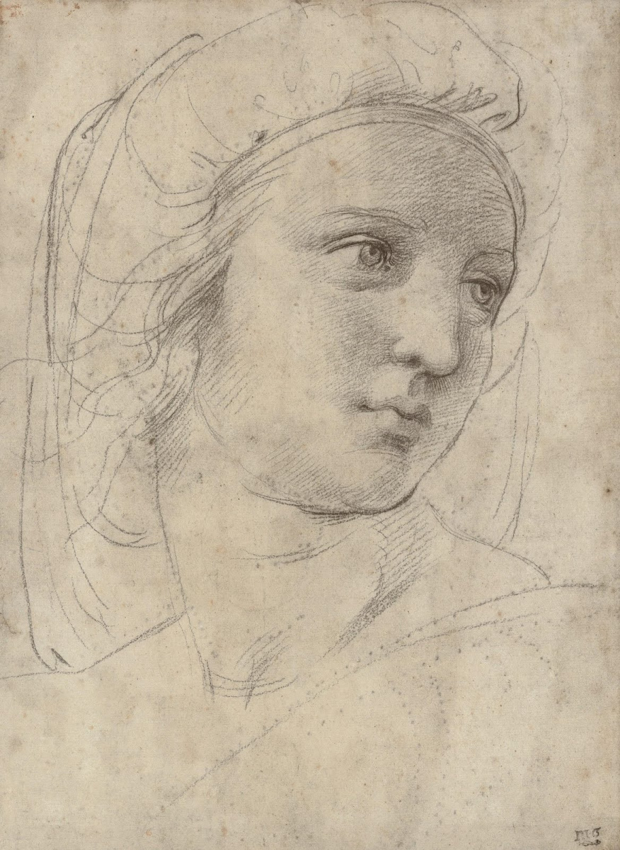 Raphael Sanzio. Portrait of a young woman. Study for the Muse of Polyhymnia fresco "Parnassus" Palace of the Pope in the Vatican