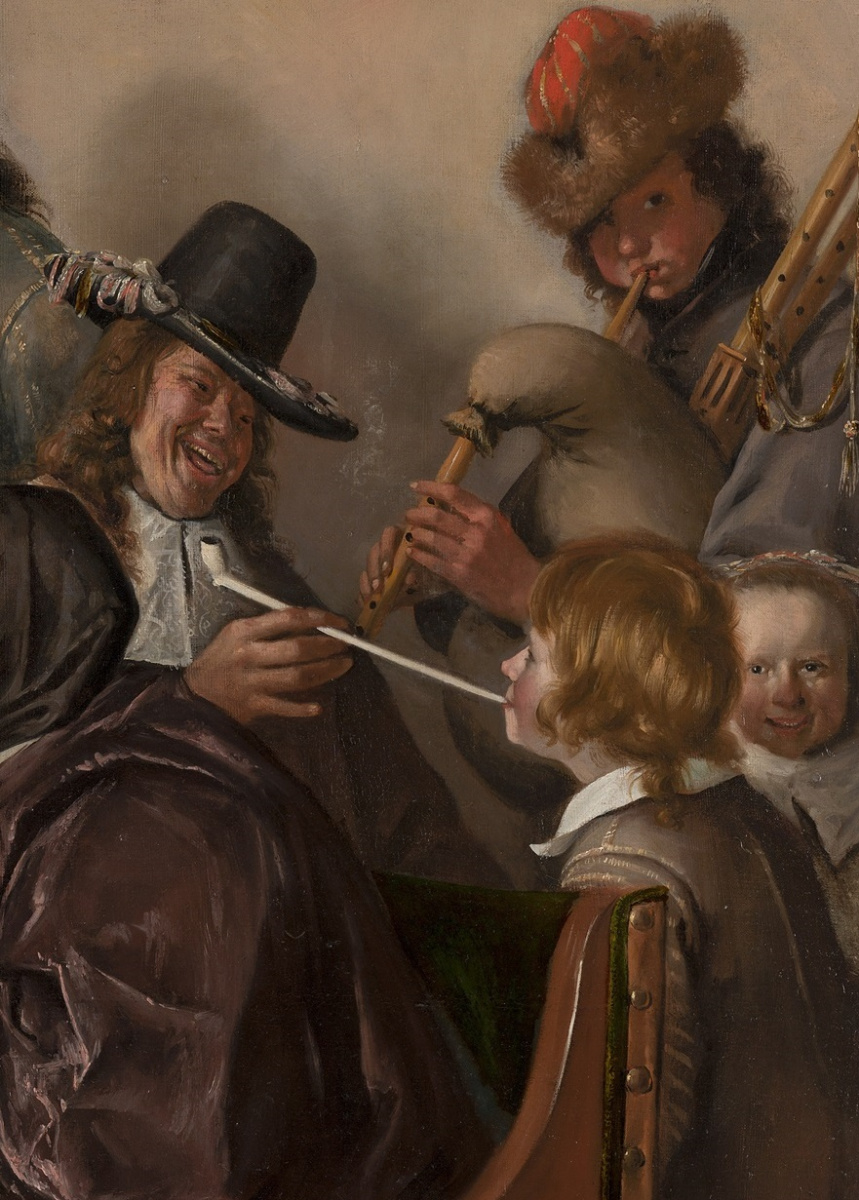 Jan Steen. "As the old sing, so the young pipe and plays". Snippet: self-portrait