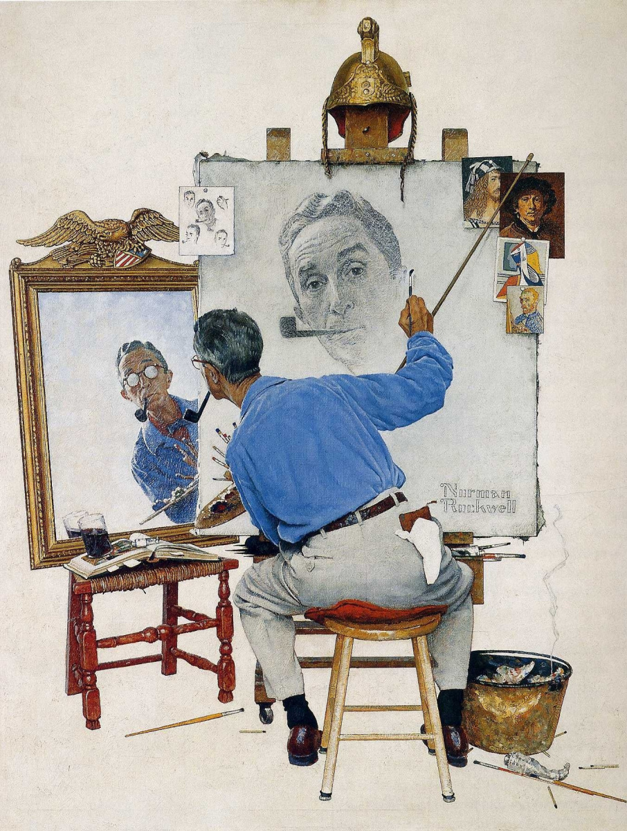 Norman Rockwell. Triple self portrait