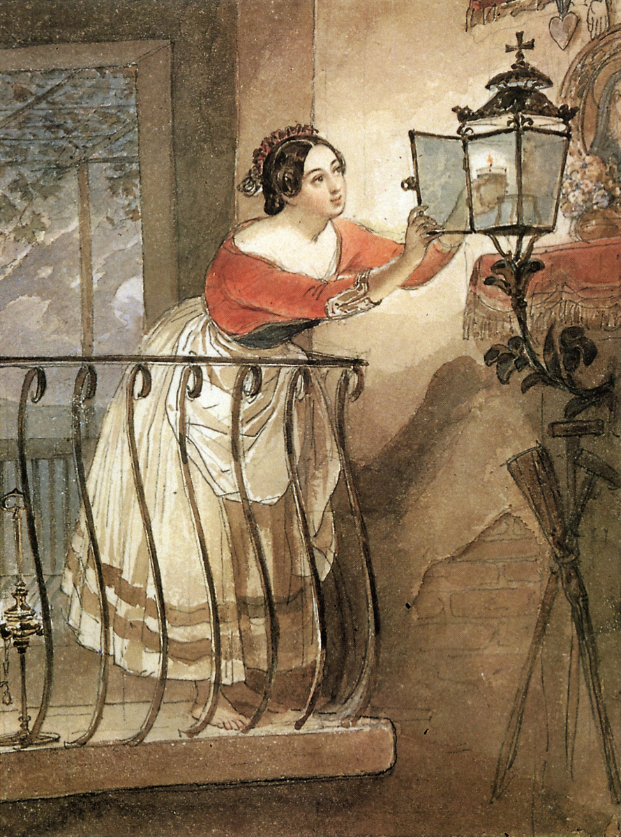 Karl Bryullov. Italian, lit a lamp before the image of Madonna