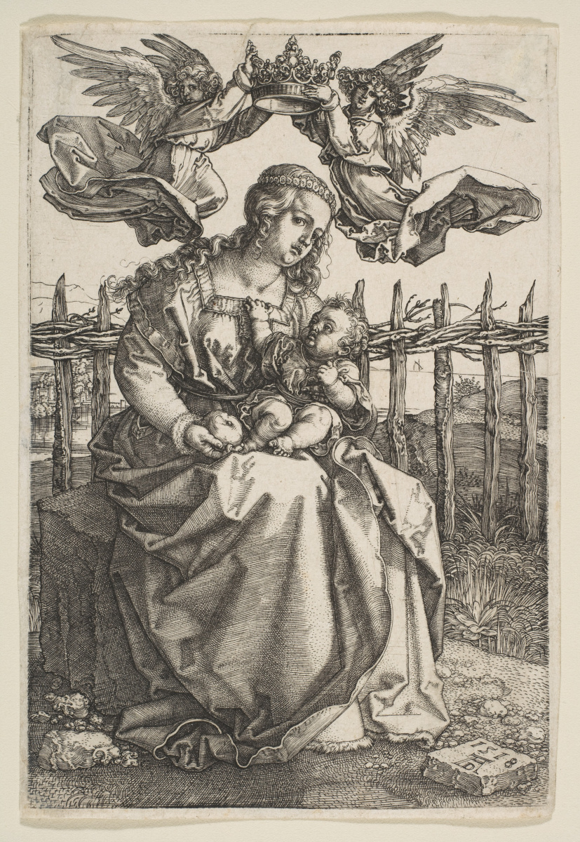 Albrecht Dürer. Madonna, koronuemoy two angels