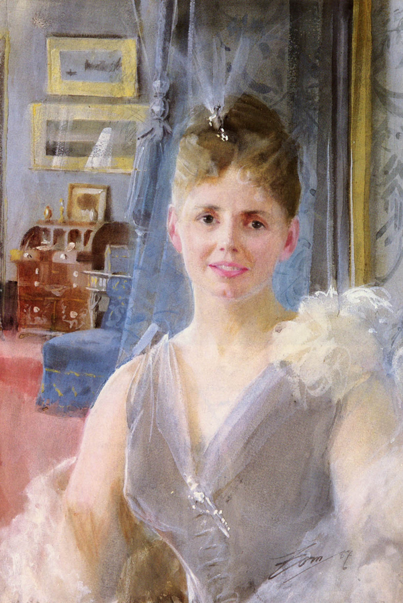 Anders Zorn. Portrait of Edith Palgrave Edward in her London residence