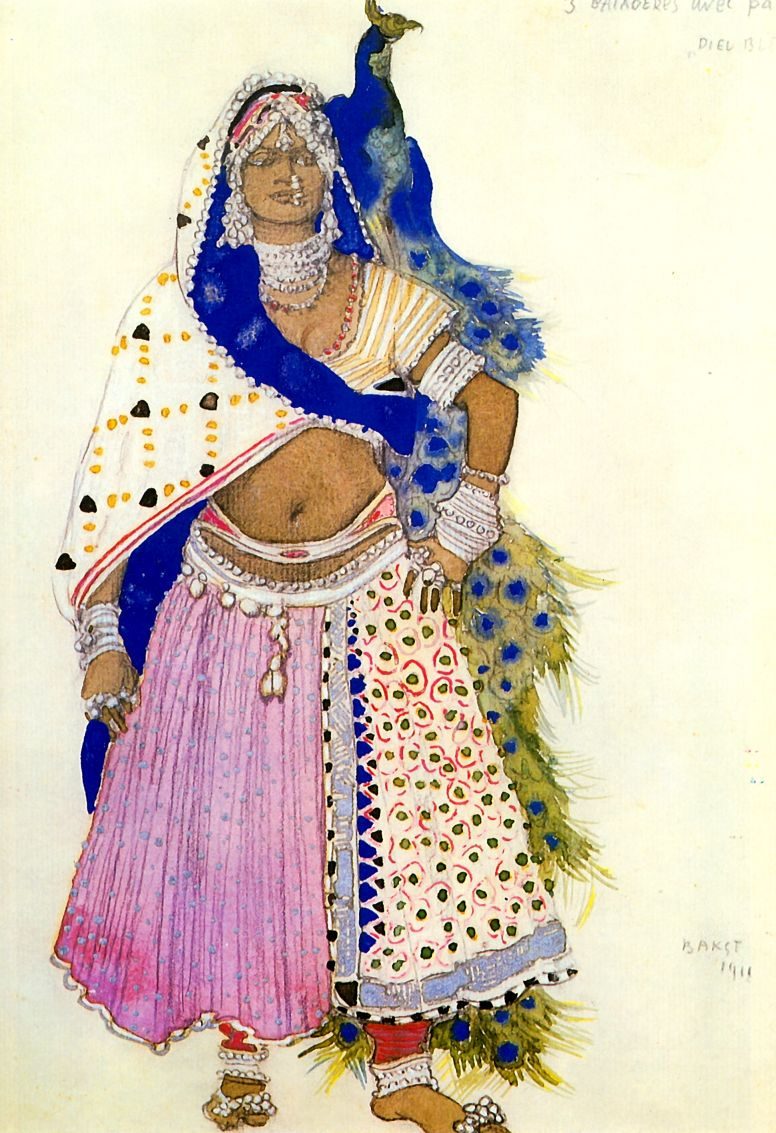 Lev (Leon) Bakst. Costume design La Bayadere with peacock for the ballet "Blue God"