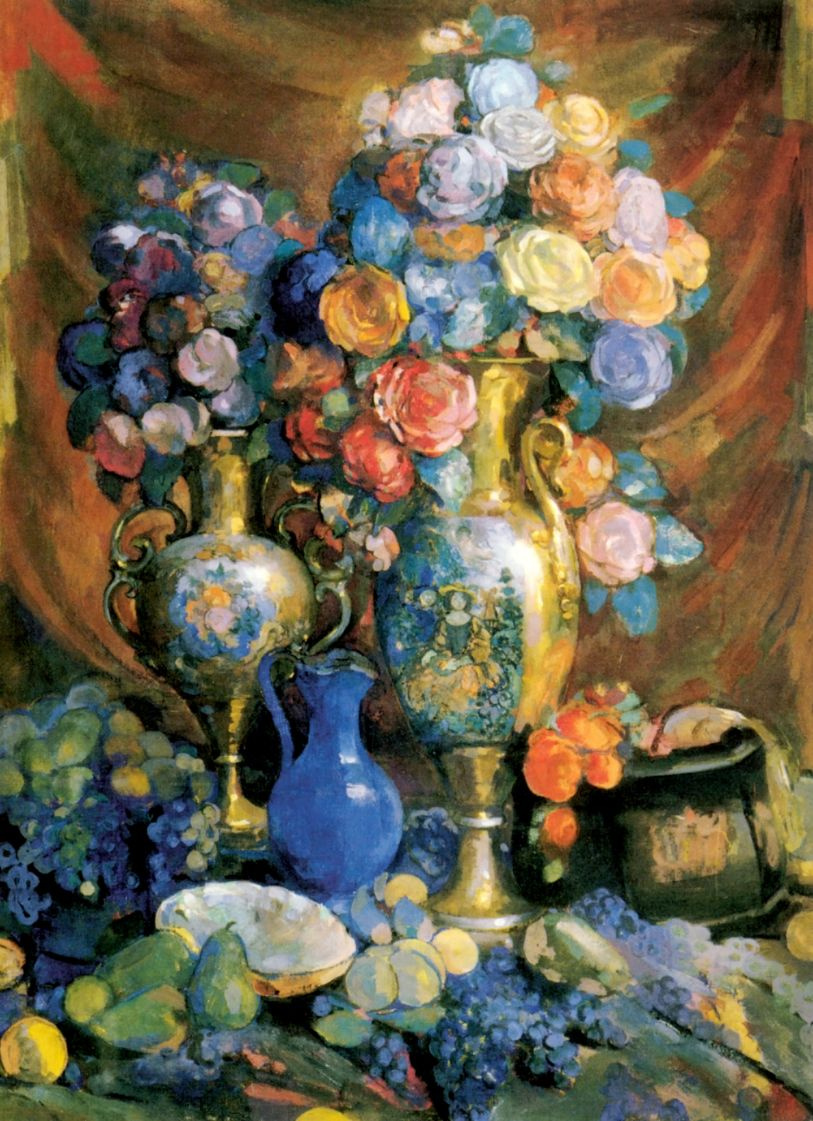 Nikolay Sapunov. Still life. Vases, flowers and fruit