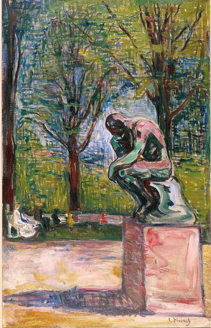 Эдвард Мунк. "The thinker" by Rodin in the garden of Dr. Linde in lübeck