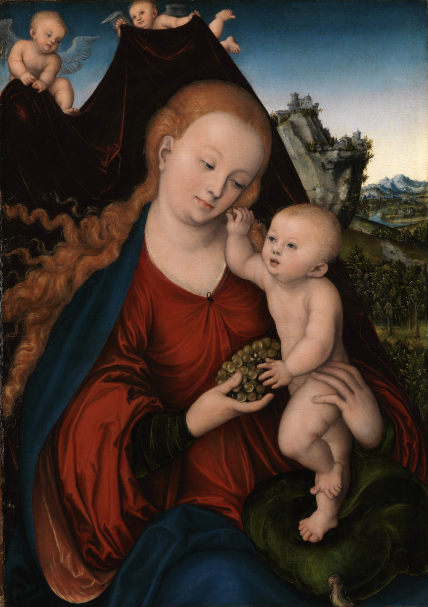 Lucas Cranach the Elder. Madonna and Child avec une grappe de raisin