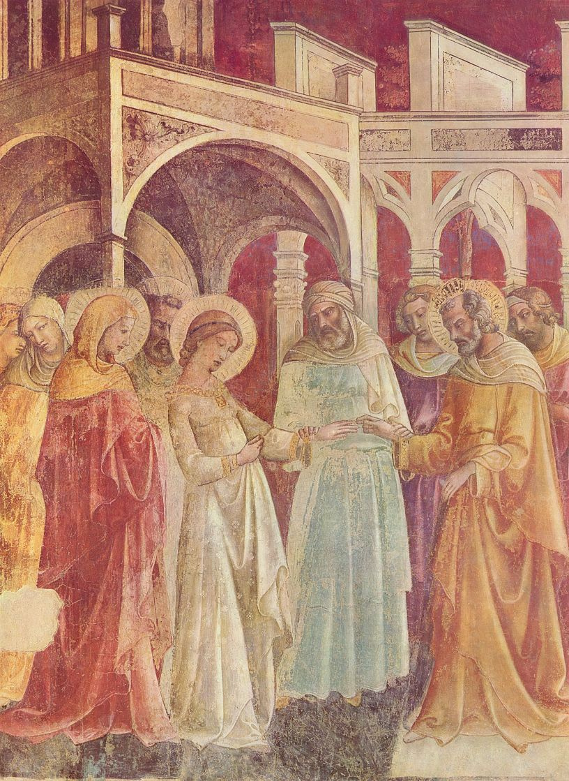 Don Lorenzo Monaco. Frescoes of the chapel of the Bartolini Santa Trinita in Florence, scene: the betrothal of the virgin Mary, detail