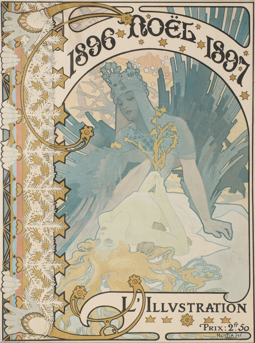 Alfonse Mucha. Illustration for Christmas magazine issue.