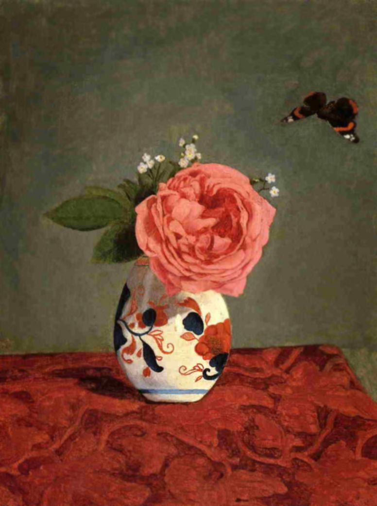 Gustave Caillebotte. Rose and blue forget-me-nots in a vase