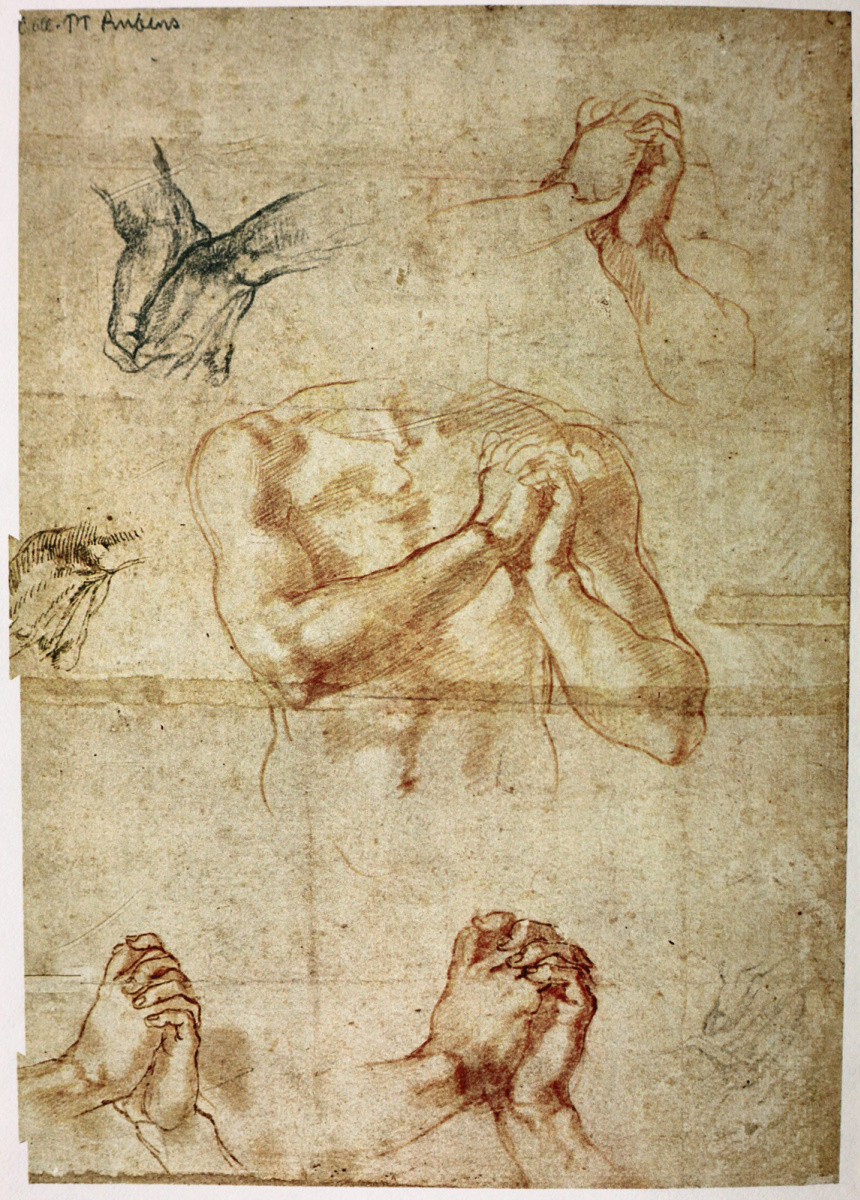 Michelangelo Buonarroti. Male torso with clenched hands and the outline of hands