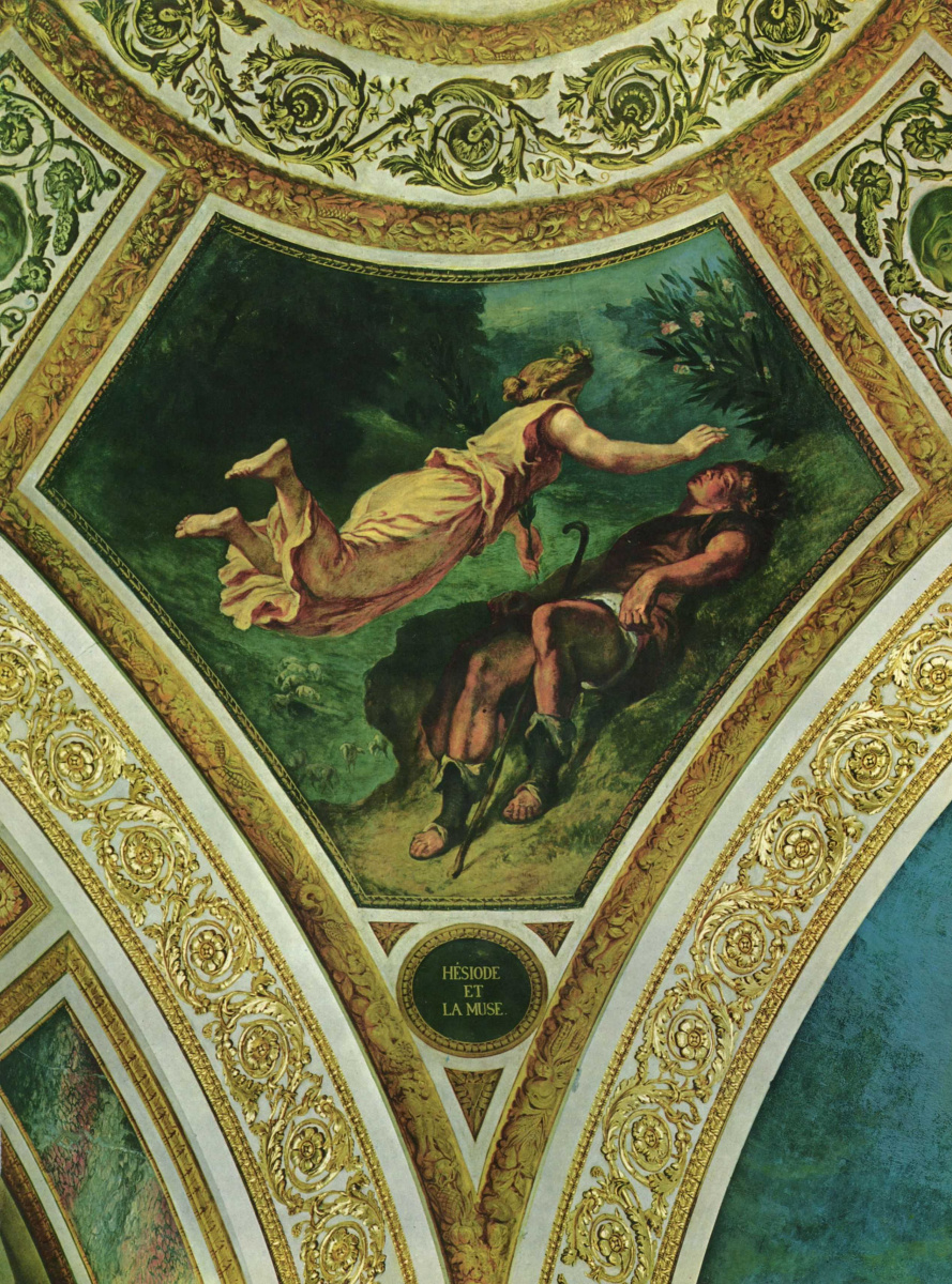 Эжен Делакруа. Бурбонский дворец, роспись паруса под куполом Поэзии: Гесиод и Муза