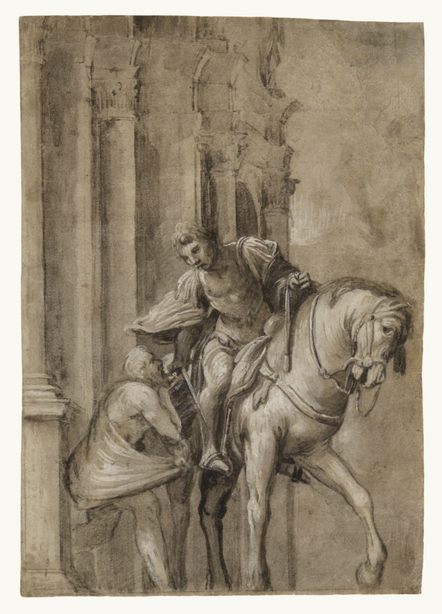 Lorenzo Lotto. Saint Martin shares his cloak with a beggar