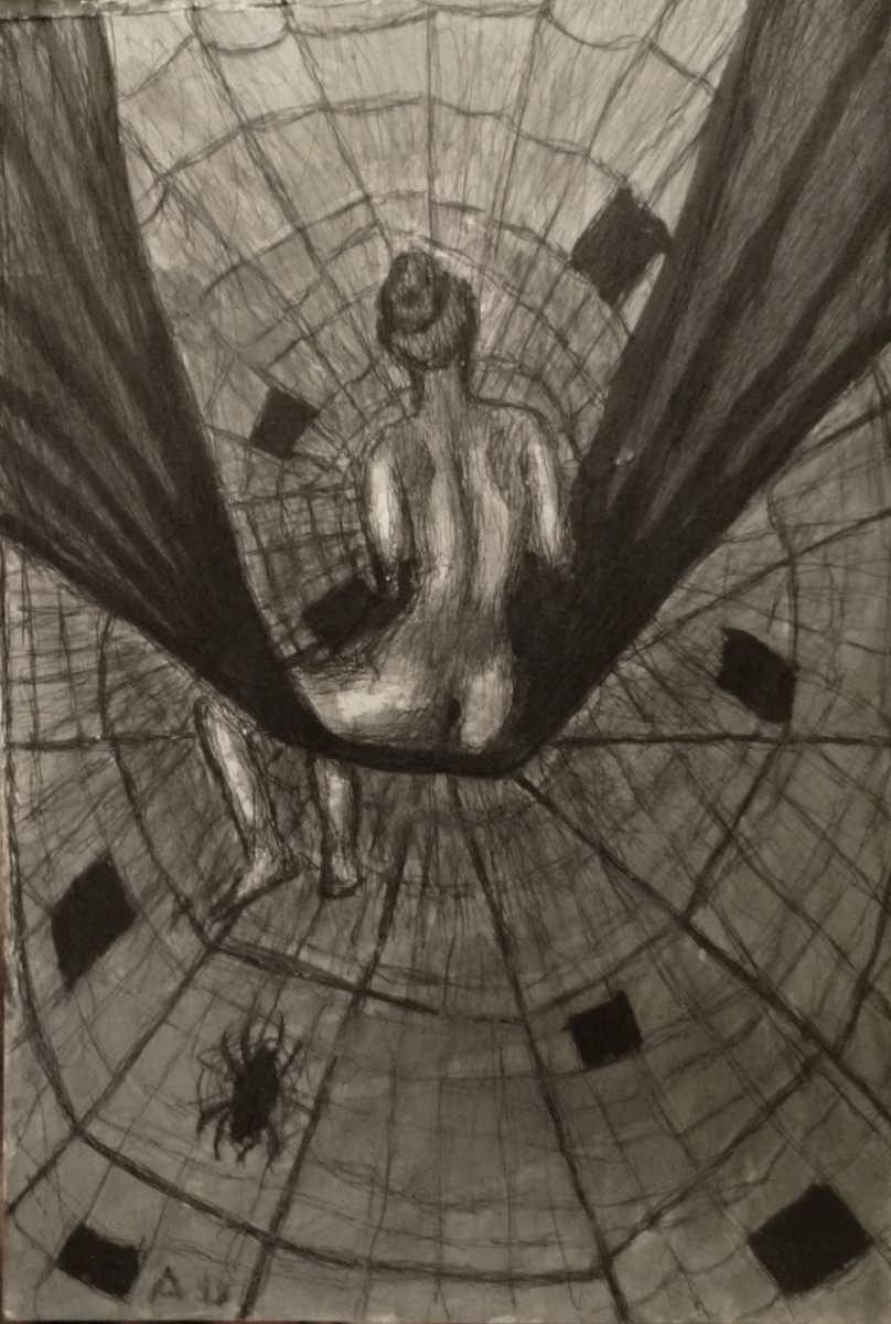 Andrey Victorovich Schekutev. WOMAN SPIDER.Paper A3 pen marker mascara