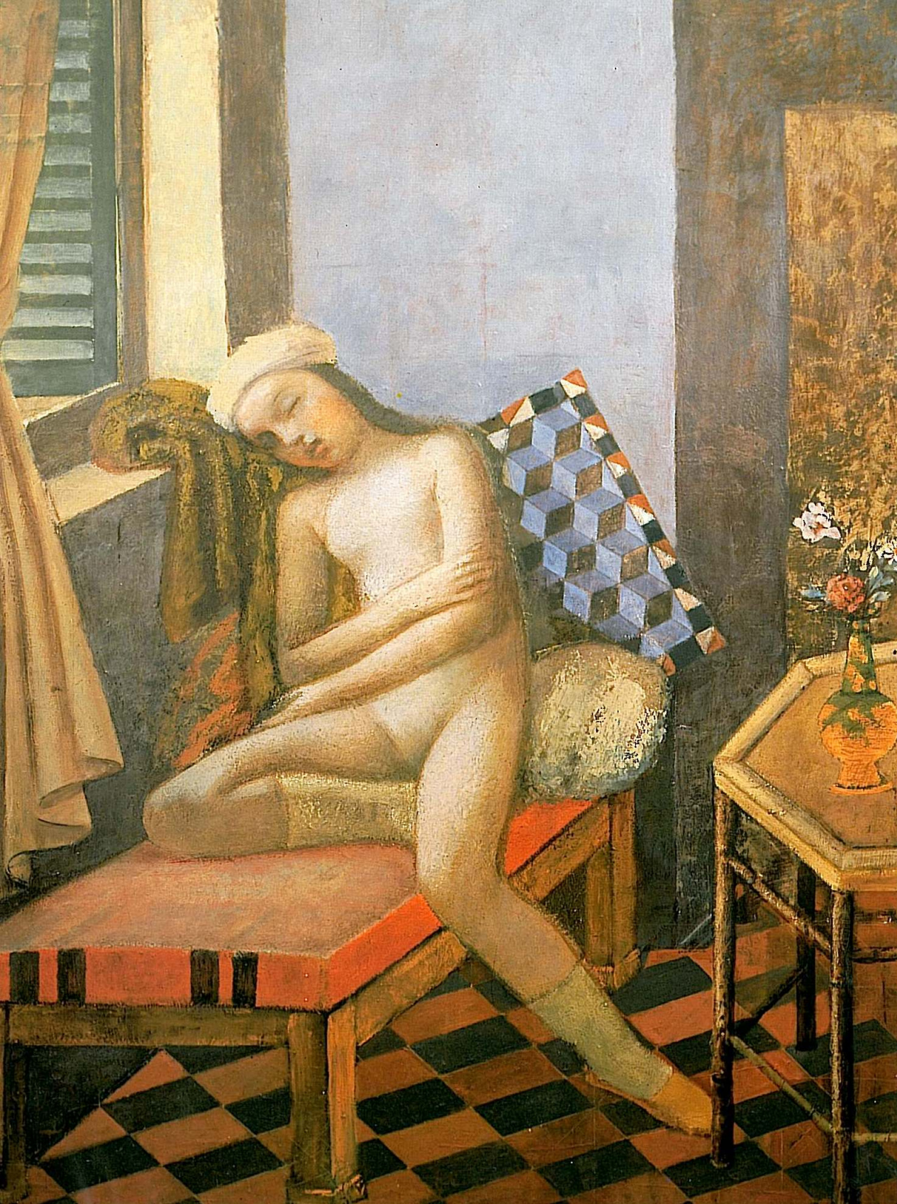 Balthus (Balthasar Klossovsky de Rola) Midday dream (Sleeping Nude), 1980,  59×79 cm: Description of the artwork | Arthive