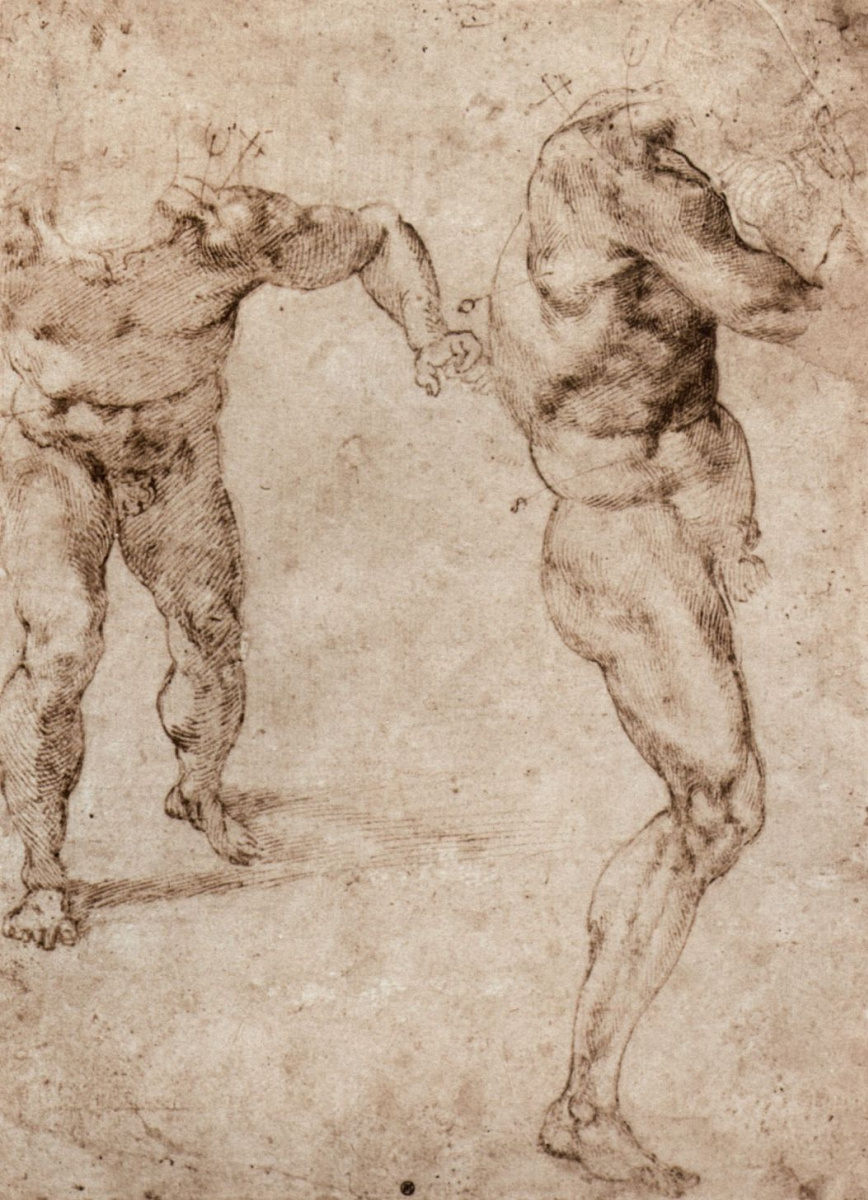Michelangelo Buonarroti. Study of two Nude figures