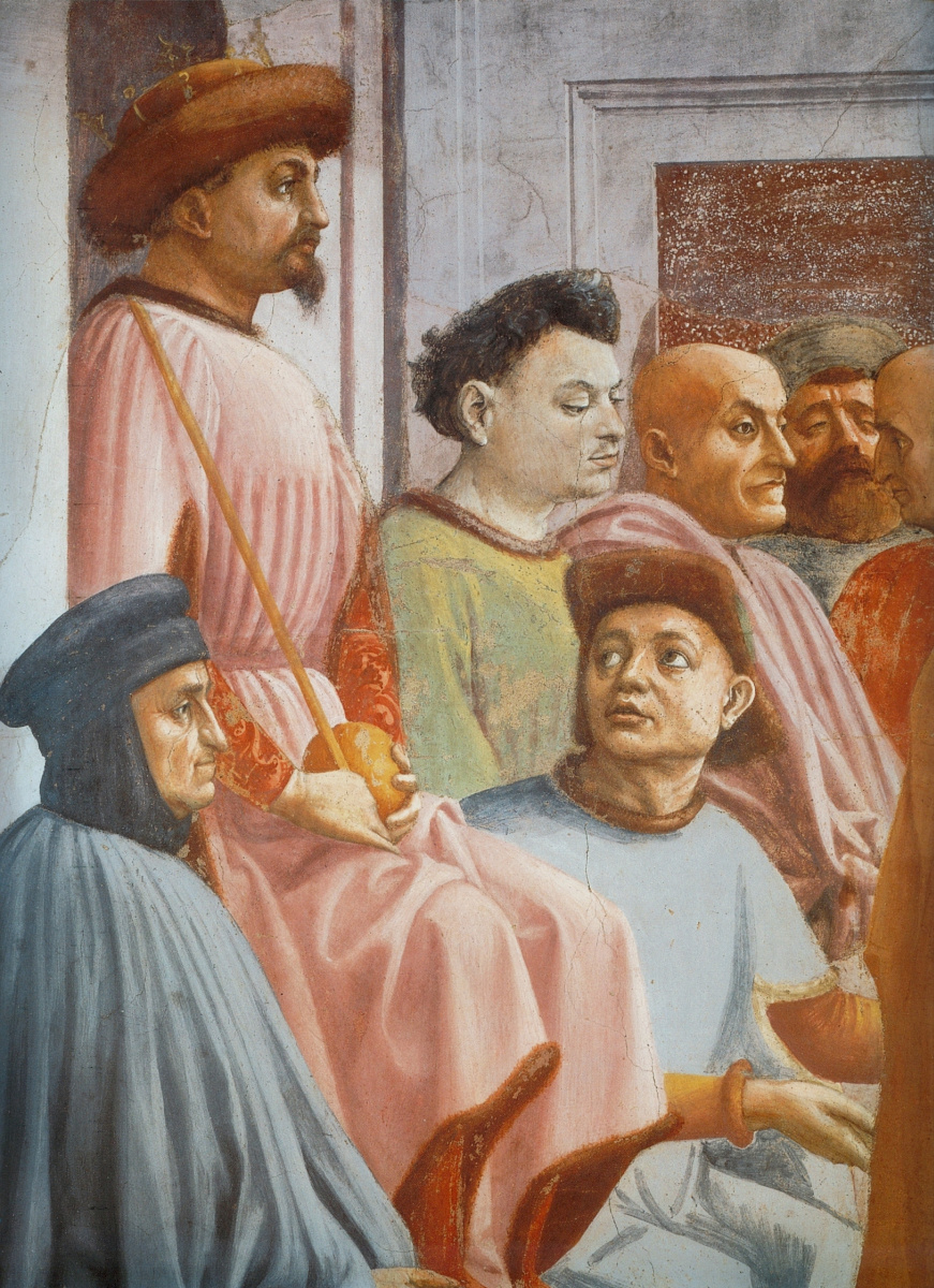 Tommaso Masaccio. The resurrection of the son of Theophilus. Fragment (Duke Can Galeazzo Visconti and Chancellor Coluccio Salutati)