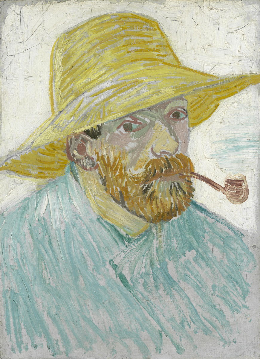 Vincent van Gogh. Self-portrait in a straw hat with a pipe