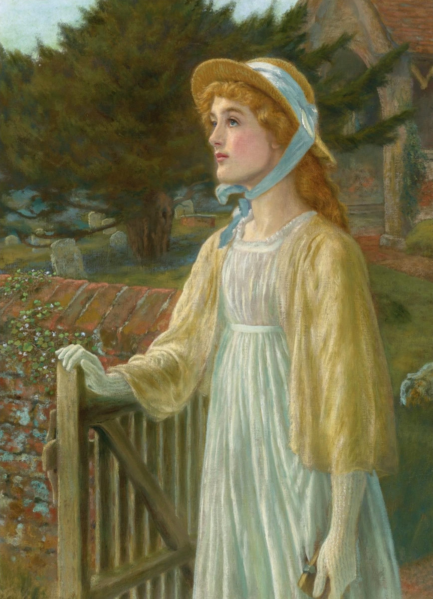 Arthur Hughes. At the gate of the church