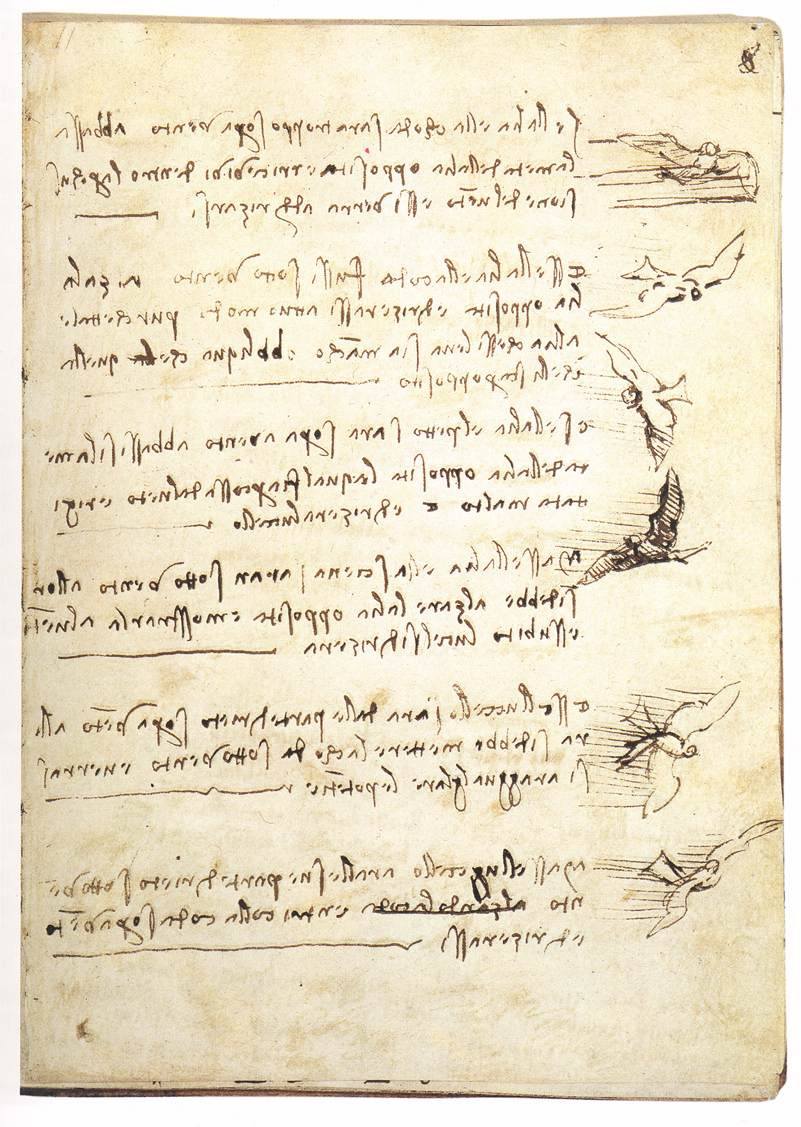 Леонардо да Винчи. Страница из "Кодекса о полете птиц"