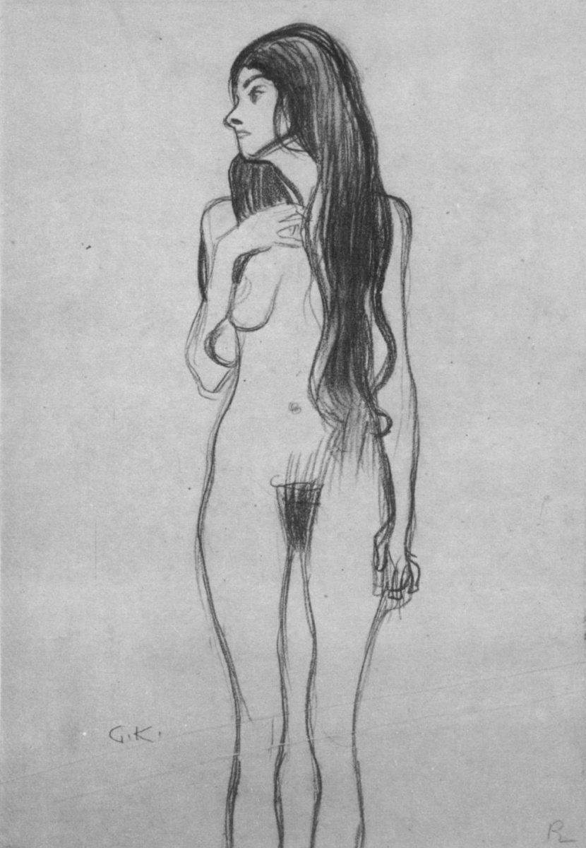 Gustav Klimt. Standing Nude woman. Sketch for "Beethoven Frieze. Gorgon"