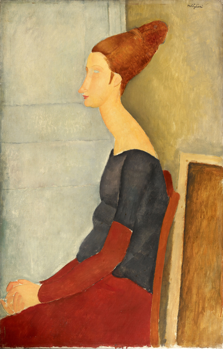 Amedeo Modigliani. Seated portrait of Jeanne hebuterne in profile (in dark clothes)
