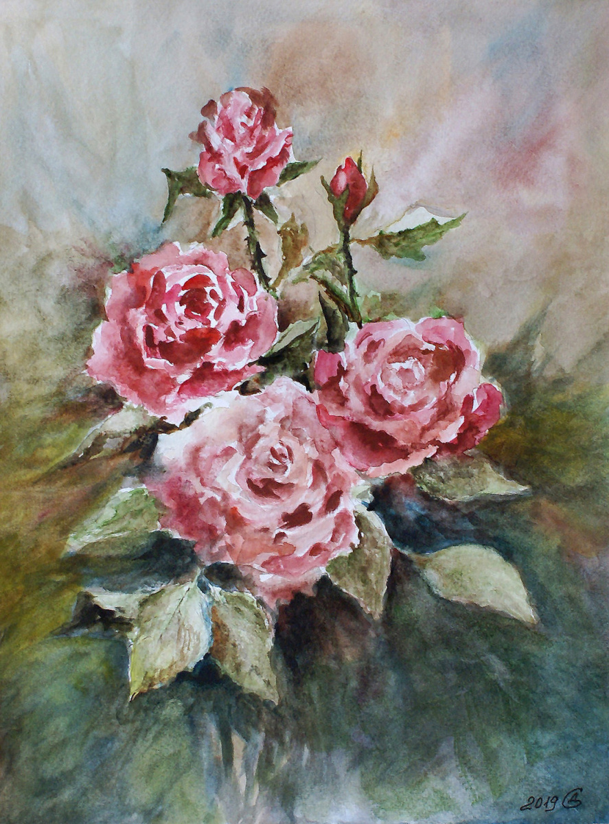 Sergey Vladimirovich Dorofeev. Rose ad acquerello