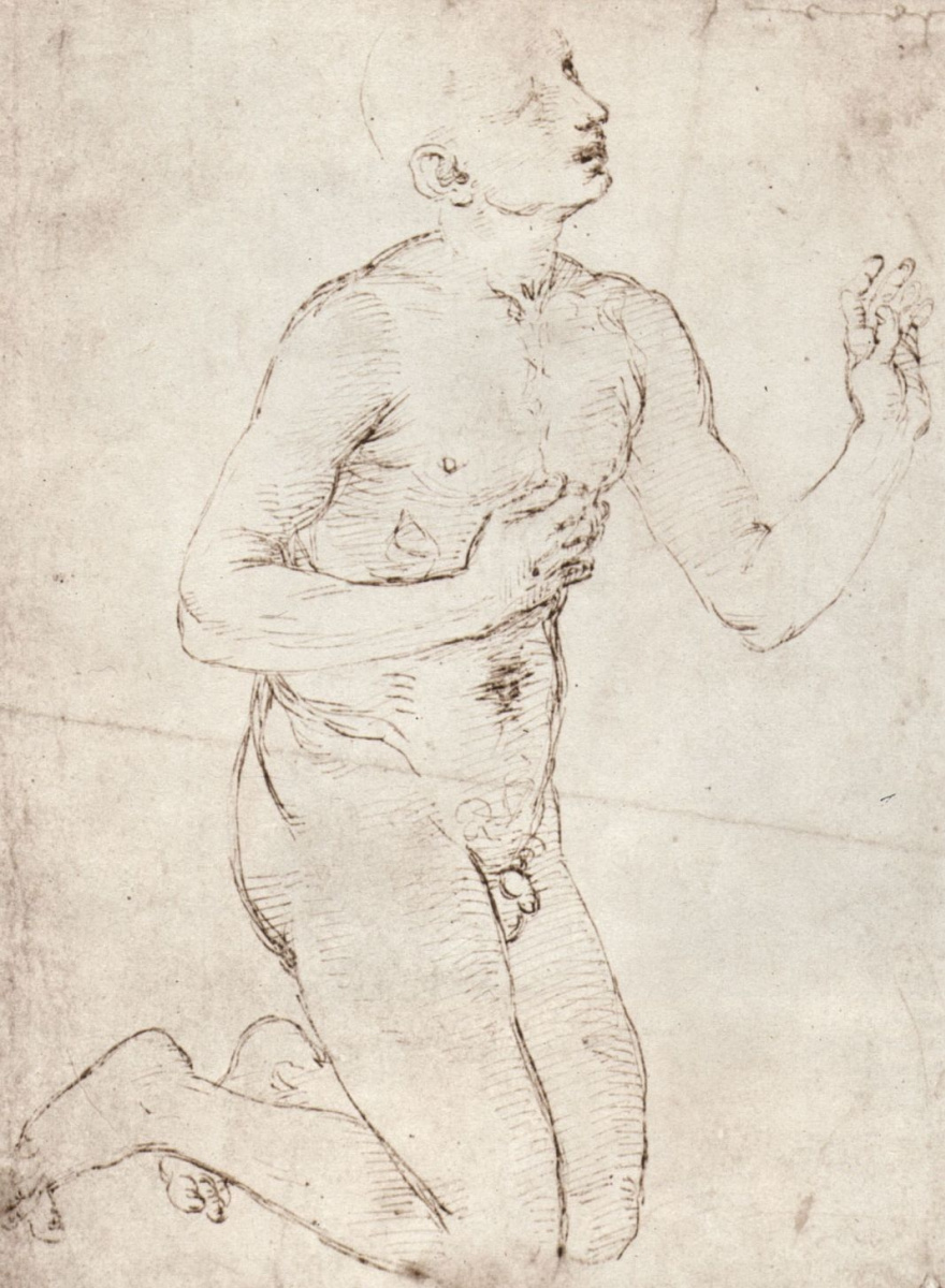 Raphael Sanzio. Study of Nude kneeling men