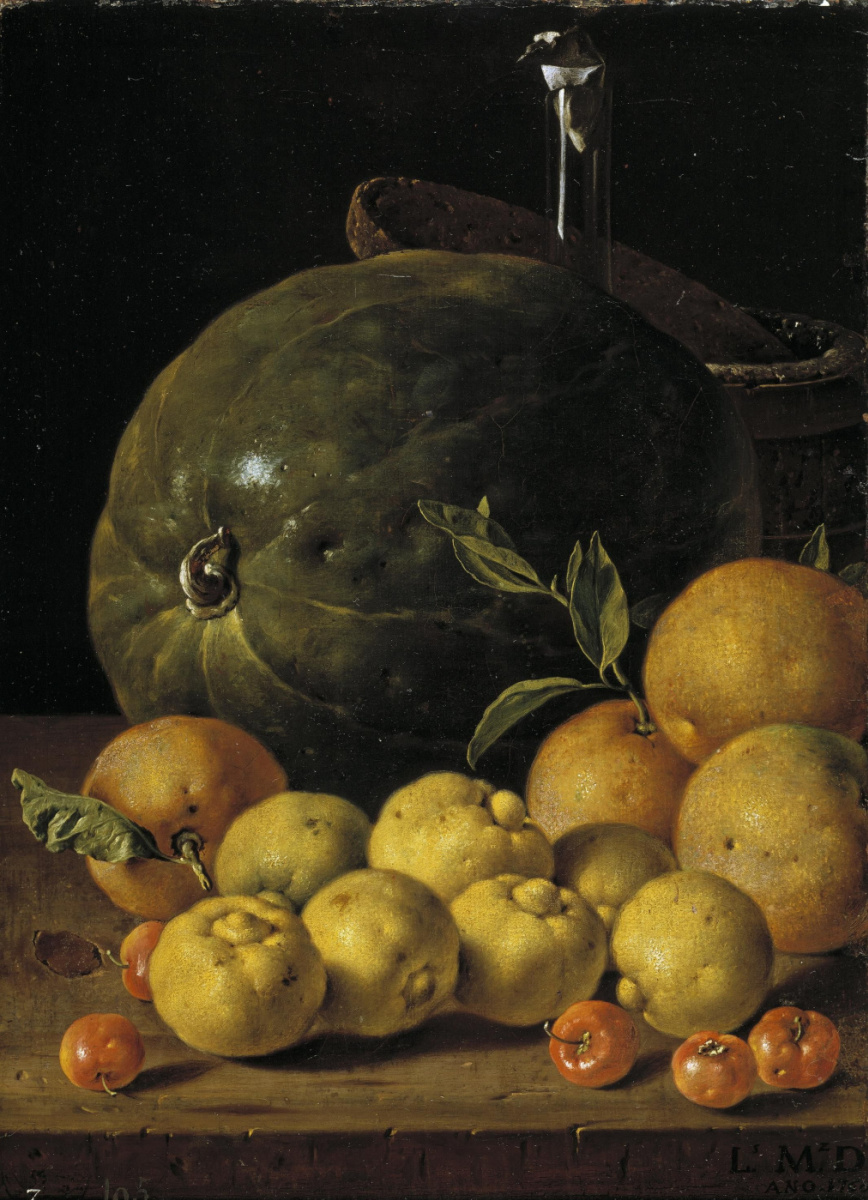 Luis Melendez. Still life with limes, oranges, Barbados cherries and watermelon