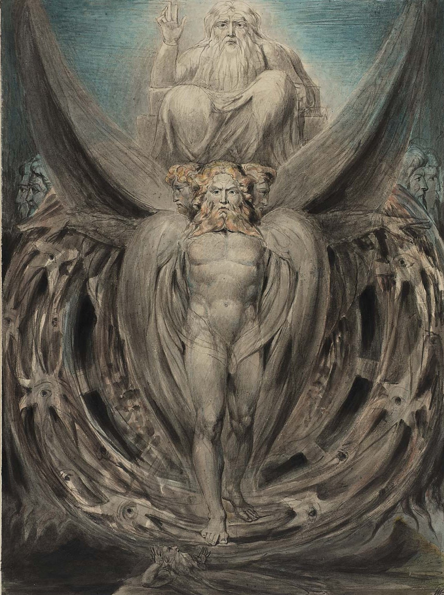 William Blake. Illustrations of the Bible. The whirlwind: Ezekiel's vision of the cherubim and eyes