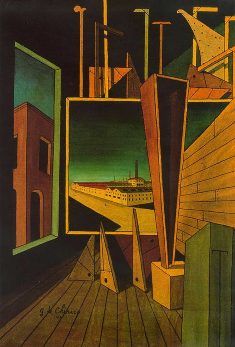 Giorgio de Chirico. Geometrical composition with a factory landscape