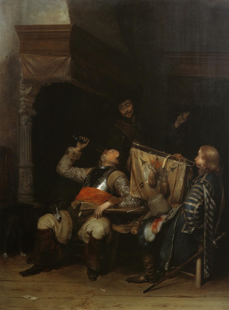 Gerard Terborch (ter Borch). Drinking and playing soldiers in the interior