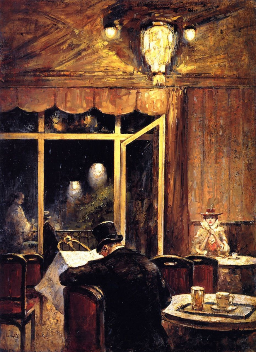 Lesser Ury. Evening at Café Bauer