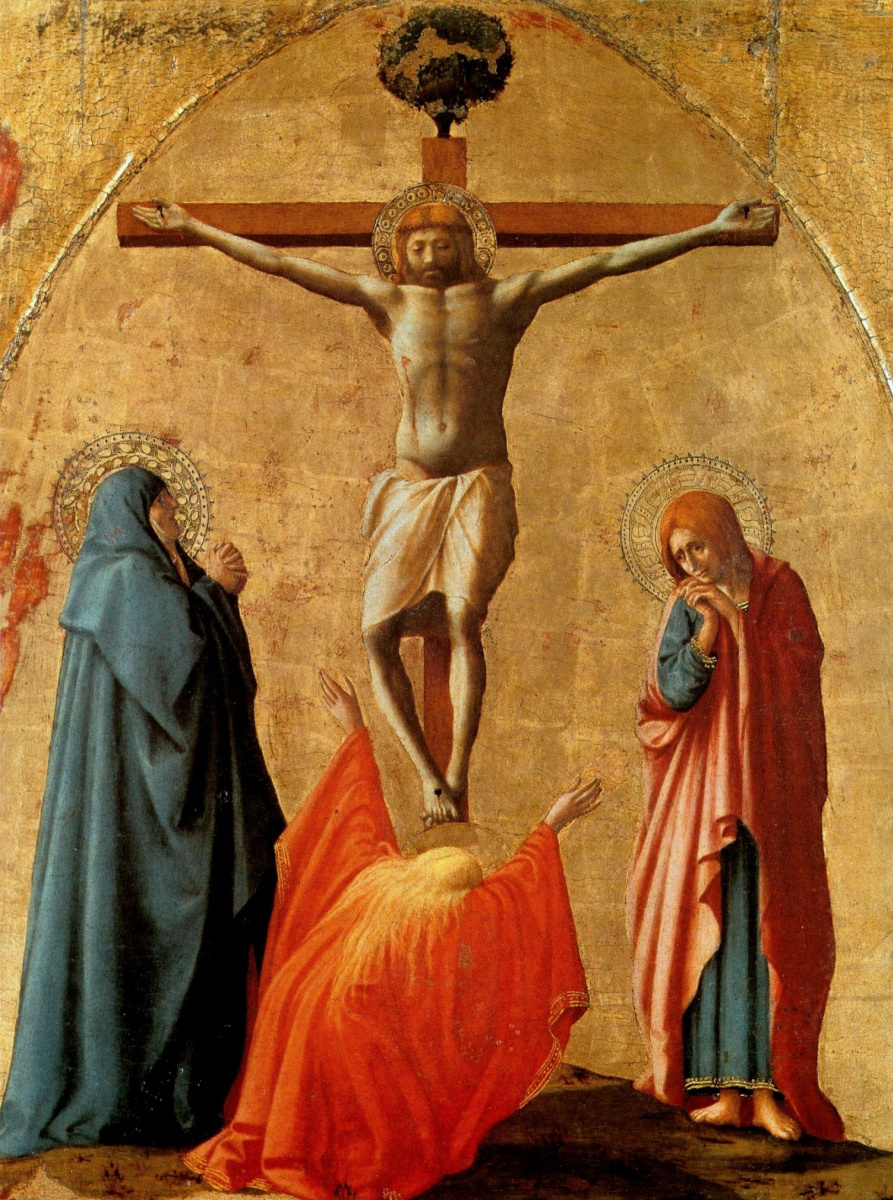 Tommaso Masaccio. Crucifixion of Christ. Polyptych panel for Church of Santa Maria del Carmine in Pisa