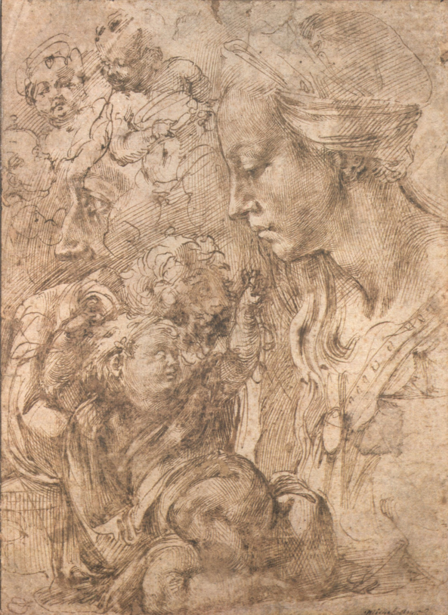 Michelangelo Buonarroti. Sketch of Madonna and pictures