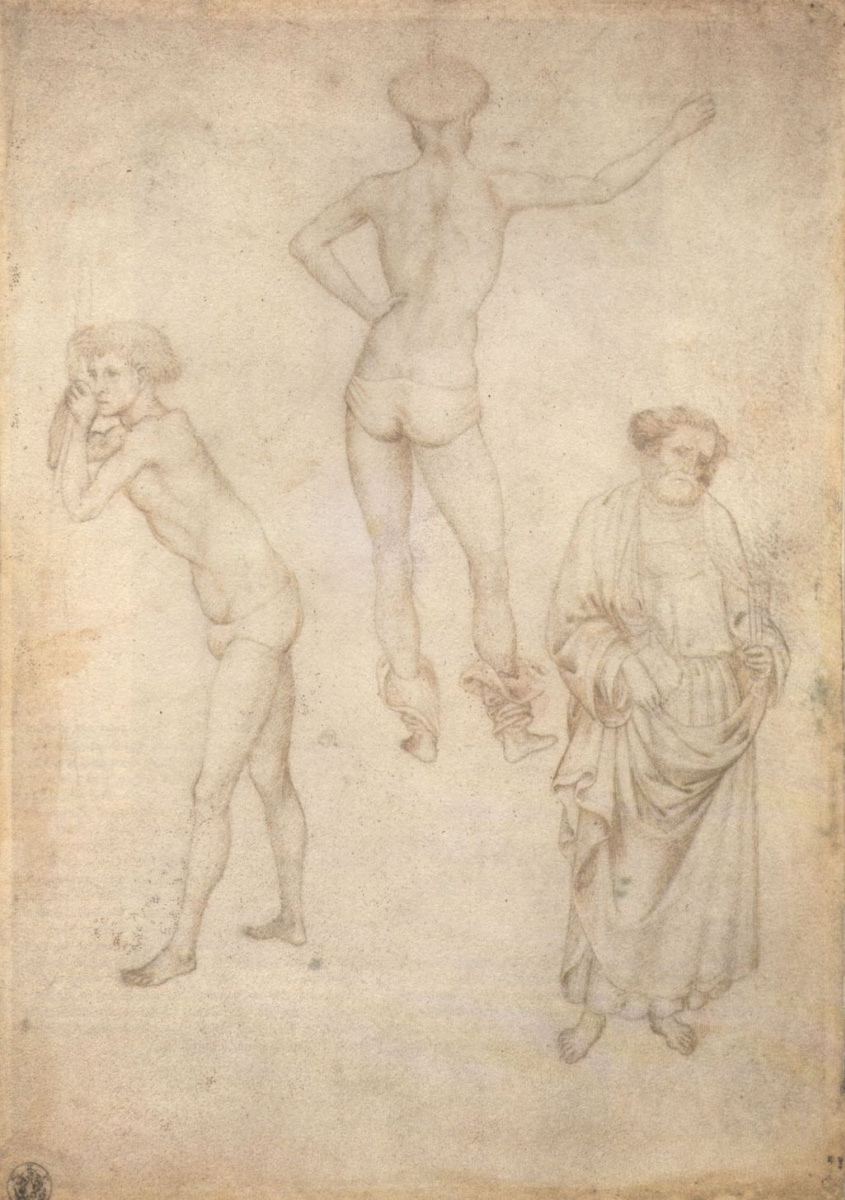 Антонио Пизанелло. Два рисунка обнаженных юношей и фигура святого Петра