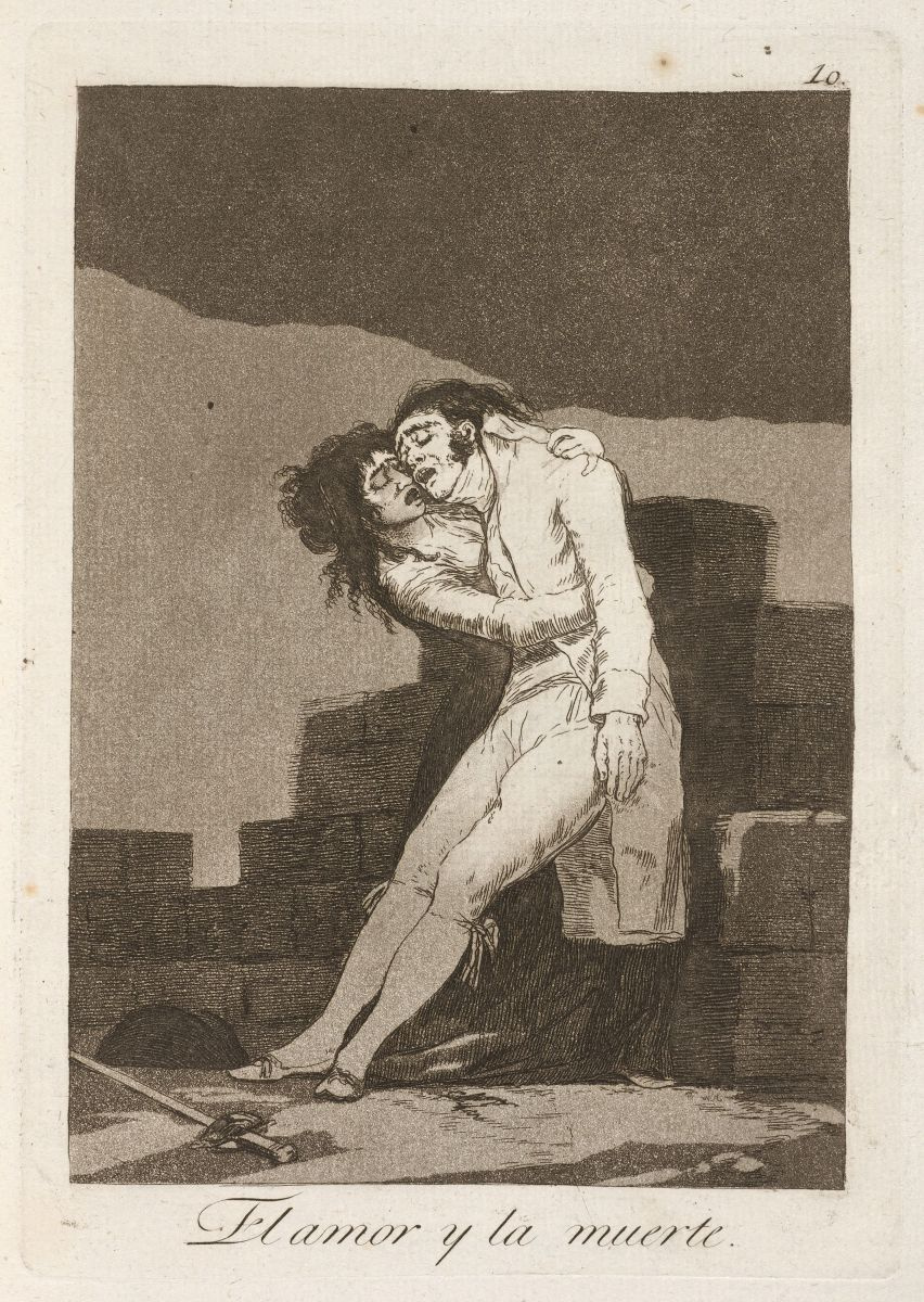 Francisco Goya. "Love and death" (Series "Caprichos", page 10)