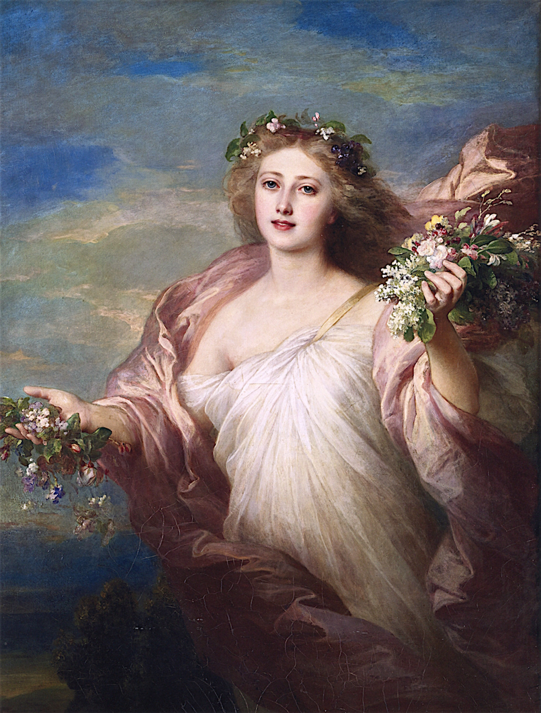 Peinture à L'huile Franz Xaver Winterhalter - Portrait Réaliste 53x64cm, Toile, Signée