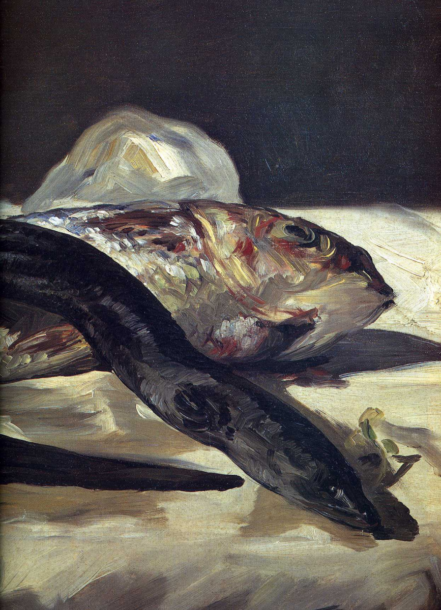 Edouard Manet. Eel and red mullet, fragment