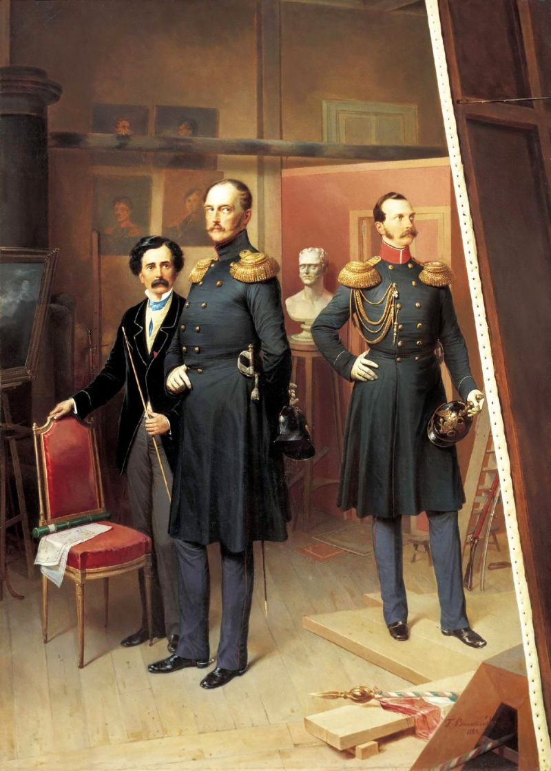 Bogdan Pavlovich Willewalde. Nicholas I and crown Prince Alexander Nikolayevich in the artist's Studio in 1854