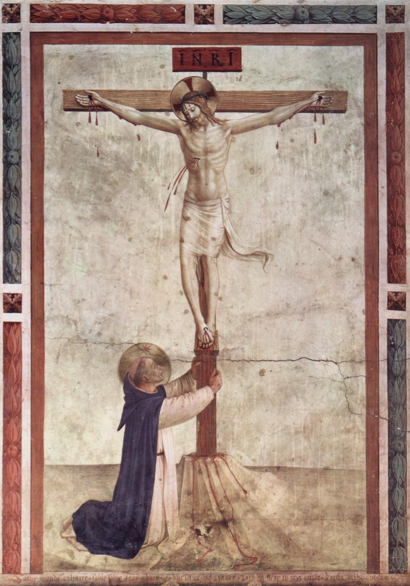 Фра Беато Анджелико. 耶稣受难像与圣多米尼克。佛罗伦萨圣马可修道院的壁画