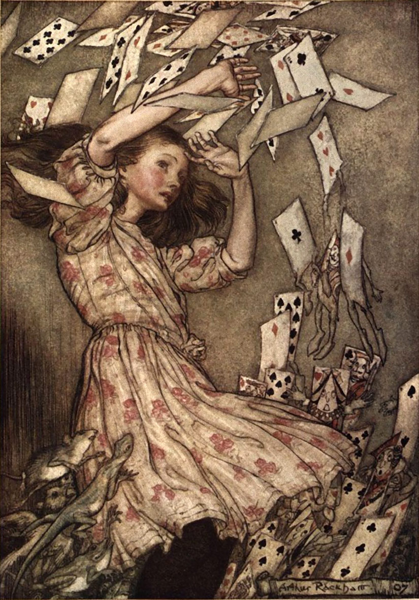 Arthur Rackham. I got dizzy. Illustration for the tale "Alice in Wonderland"
