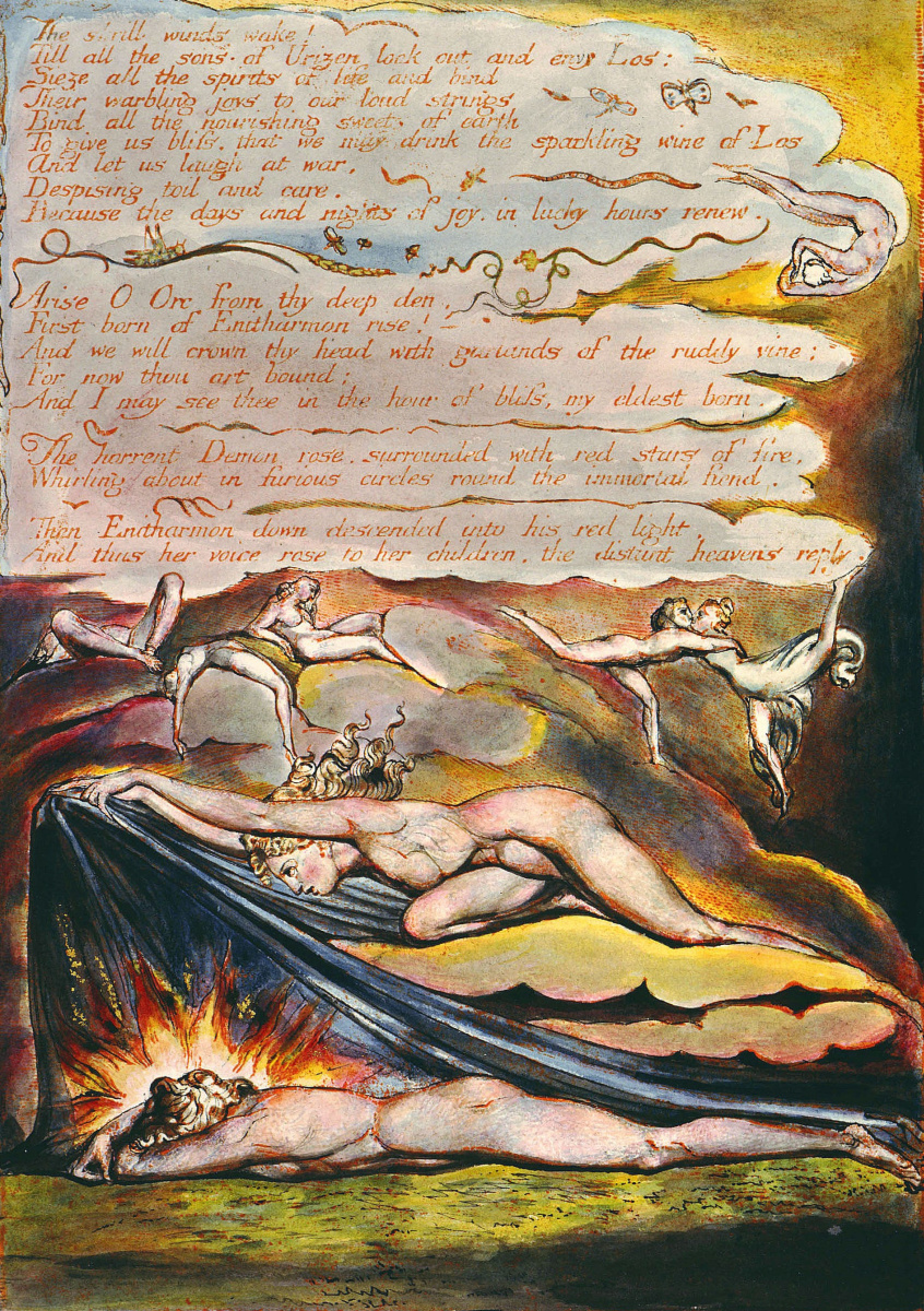 William Blake. OTR and Enitharmon. Illustration for the poem "Europe: a prophecy"