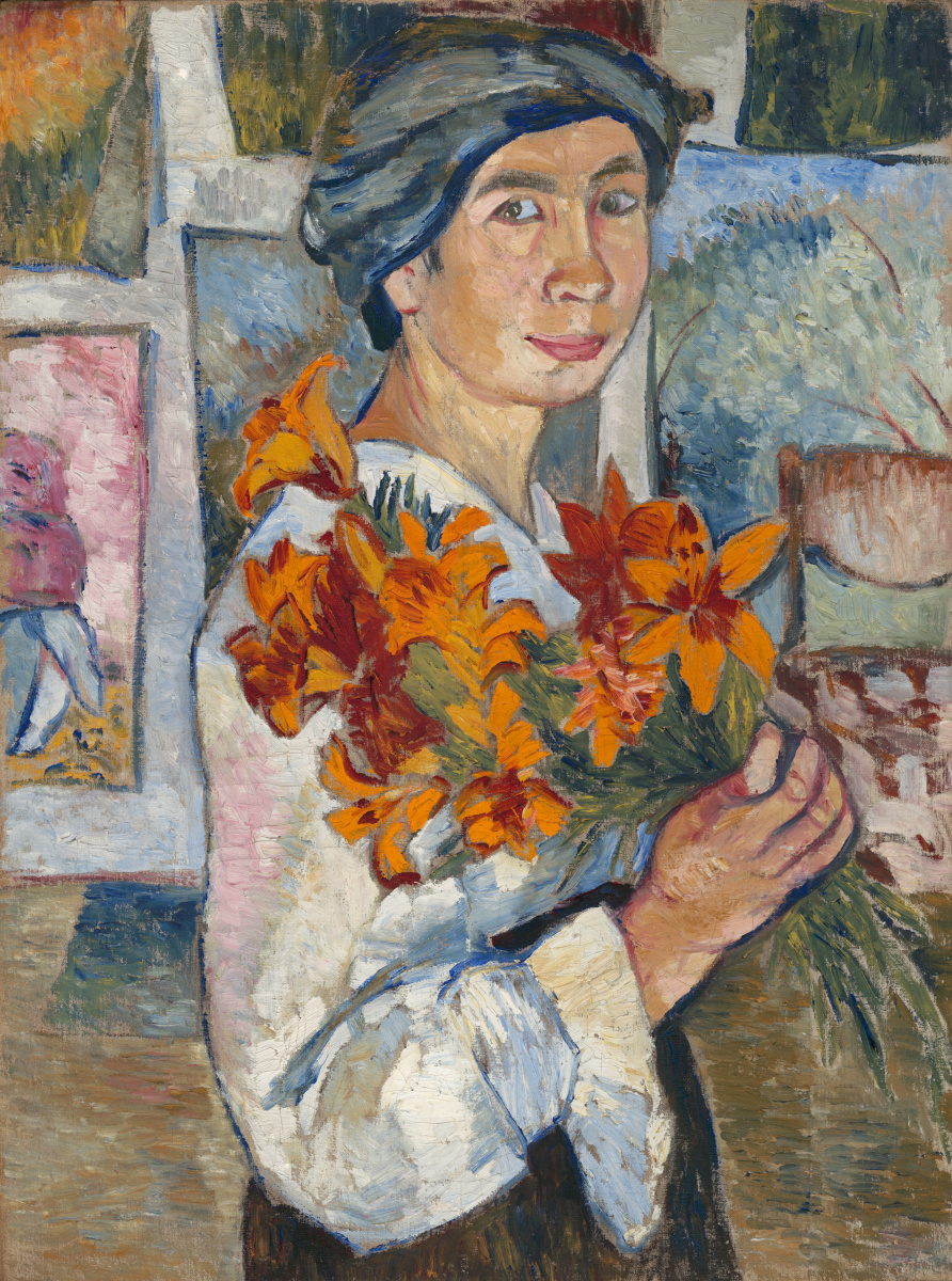 Natalia Goncharova. Self-portrait with yellow lilies