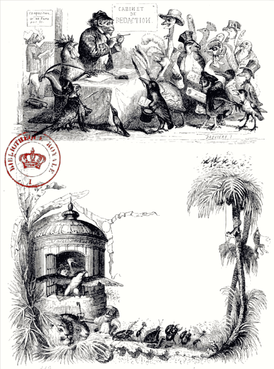 Jean Ignace Isidore Gérard Grandville. "Scenes of private and public life of animals." Design of prologue page