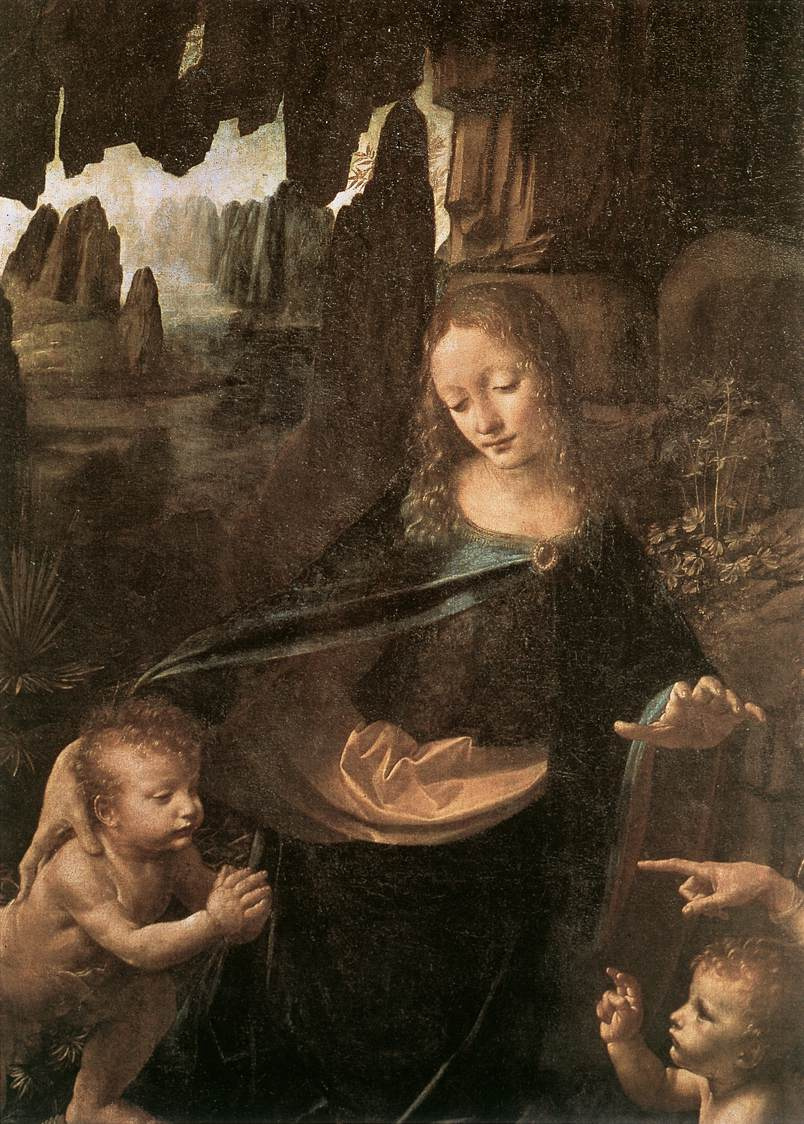 Leonardo da Vinci. Virgin of the rocks (detail)