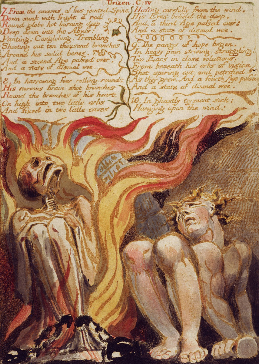 William Blake. The first book Urizen. Los and Urizen in chains and flames