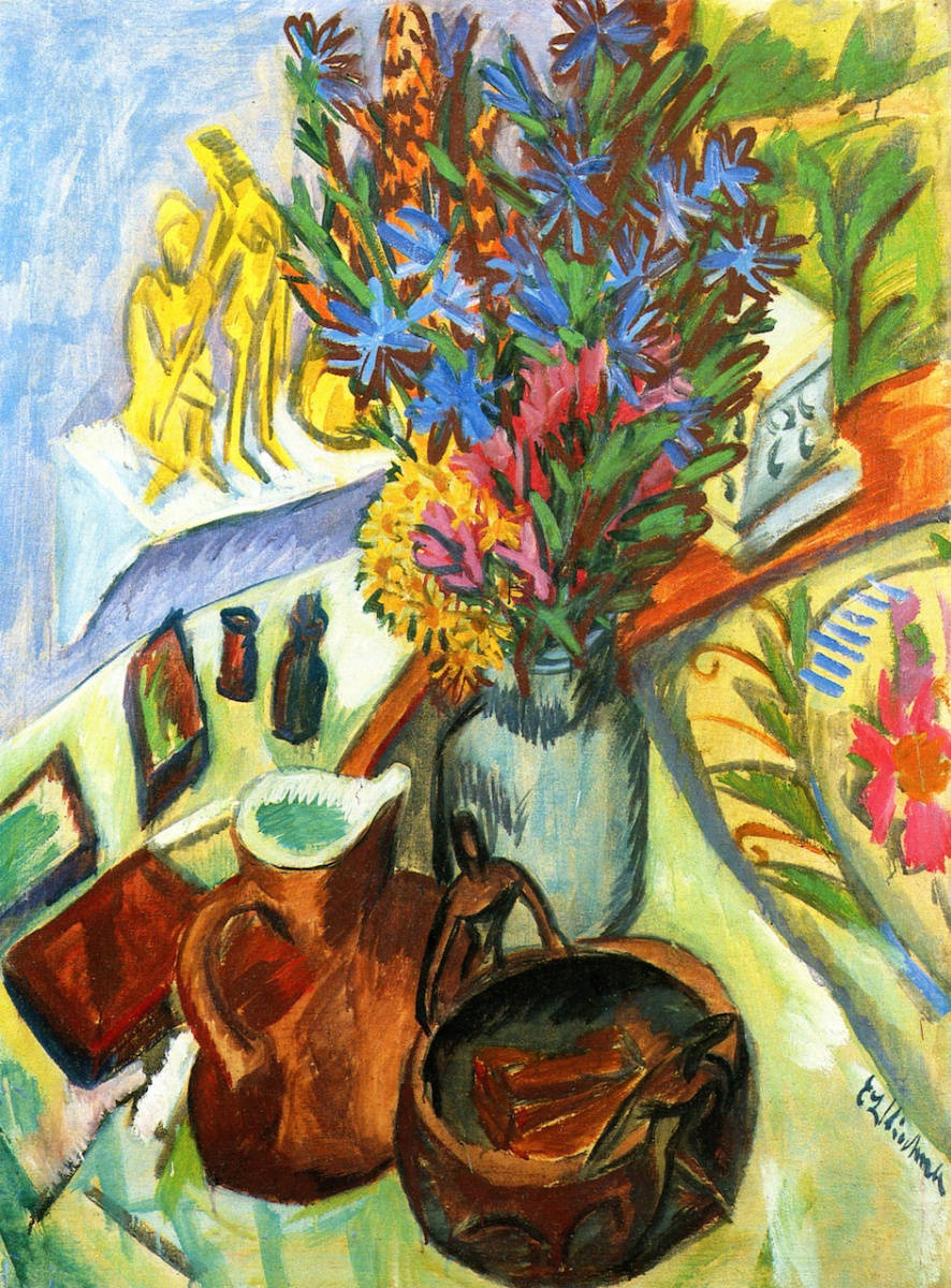 Ernst Ludwig Kirchner. Still life with jug and African bowl